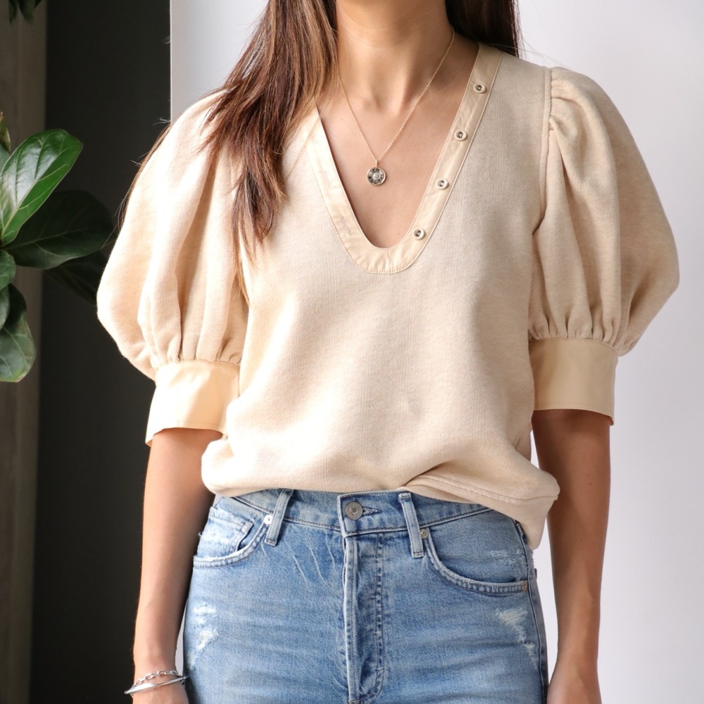 Ulla Johnson Bess Pullover Top Oatmeal Size P